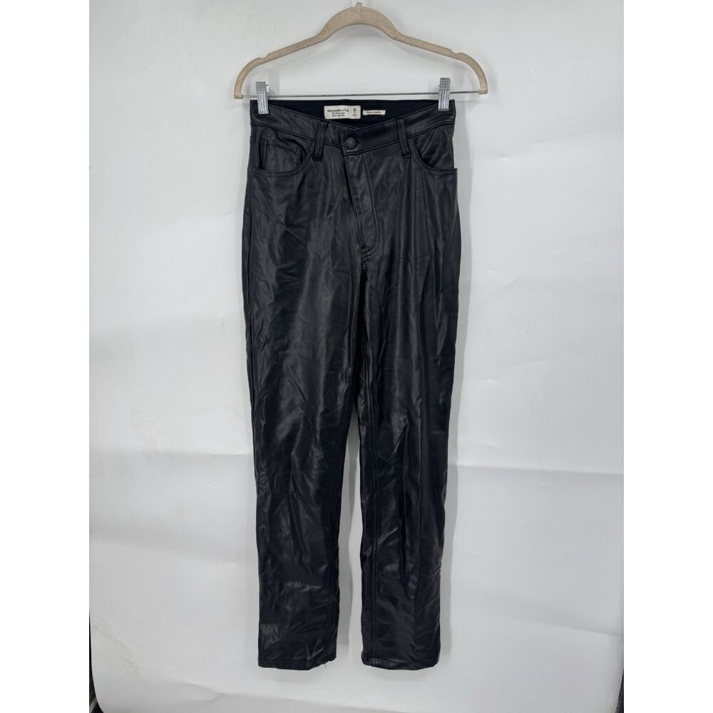 Abercrombie & Fitch Black 90s Straight Ultra HR Cross Waist Pant Vegan Leather 2